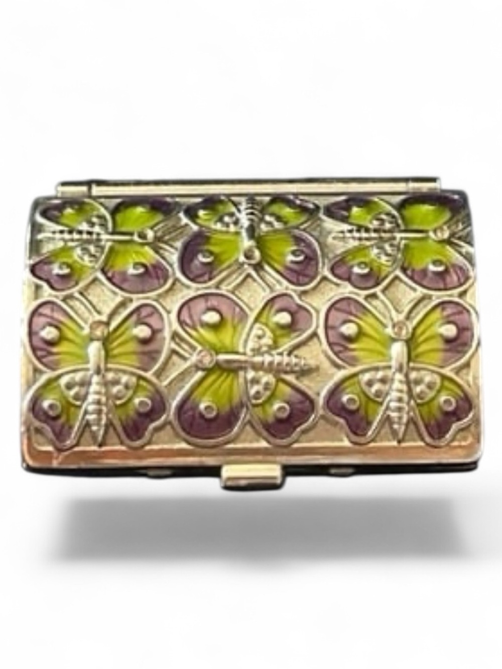Judith Leiber Enamel Butterfly Pill Box - Green & Purple